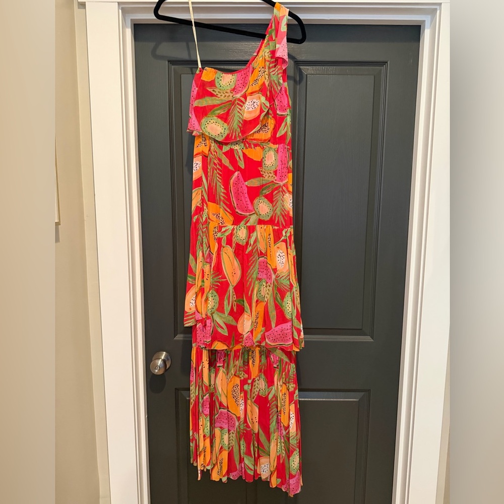 FARM Rio One-Shoulder Dress in Vibrant Pink and Orange